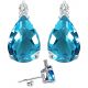 Diamond Pear CZ Blue Topaz Gemstone Earrings 14K Gold