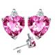 Diamond Heart CZ Pink Topaz Gemstone Earrings 14K Gold
