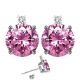 Round Diamond CZ Pink Topaz Gemstone Earrings 14K Gold