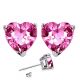 Heart CZ Pink Topaz Birthstone Gemstone Stud Earrings 14K Gold