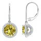 Citrine Round CZ Lever Back Halo Dangling 14K Gold Earrings