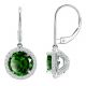 Emerald Round CZ Lever Back Halo Dangling 14K Gold Earrings