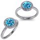 Blue Topaz GemStone Halo Engagement Fine Ring 14K Gold