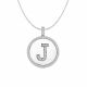 Alphabet Letter J Round Disc White Diamond Initial Pendant Necklace 14K Gold