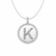 Alphabet Letter K Round Disc White Diamond Initial Pendant Necklace 14K Gold
