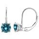 Blue SI3-I1 Round Diamond 14K Gold Lever Back Dangling Earrings