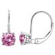 Pink Topaz 6mm Round CZ Lever Back Dangling 14K Gold Earrings