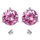 Pink Topaz Birthstone Gem 3 Prong Martini Stud Solitaire Round Earrings