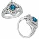 Blue Princess Diamond Fancy Halo Wedding Bridal Ring 14K Gold