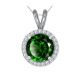 Round CZ Emerald Birth Gem Stone Halo Pendant Necklace 18