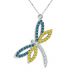 0.25 Carat Blue Diamond Dragonfly Butterfly Pendant 18 Inch Chain 14K Gold