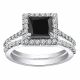 Black Princess Diamond Halo Engagement Ring 14K Gold