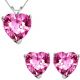 CZ Heart CZ Pink Topaz Gemstone Pendant Earring Set 14K Gold