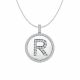 Alphabet Letter R Round Disc White Diamond Initial Pendant Necklace 14K Gold