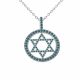 0.89 Carat Blue Diamond Jewish Star Pendant Necklace Chain 14K Gold