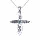 0.03 Carat Blue Diamond Cross with Wings Pendant Chain 14K Gold