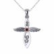 0.03 Carat Red Diamond Cross with Wings Pendant Chain 14K Gold