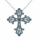 0.5 Carat Blue Diamond Byzantine Cross Pendant Chain 14K Gold
