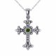 0.07 Carat Green Diamond Gothic Cross Pendant Chain 14K Gold