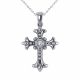 0.07 Carat Fancy Real Diamond Gothic Cross Pendant + Chain 14K Gold
