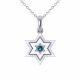 0.1 Carat Blue Diamond Star Of David Pendant Necklace Chain 14K Gold