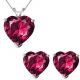 CZ Heart CZ Ruby Birthstone Gemstone Pendant Earring Set 14K Gold