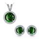 Round CZ Emerald Gem Birth stone Halo Pendant Earring Set Sterling