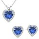 Heart CZ Sapphire Gem Birth stone Halo Pendant Earring Set Sterling