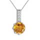 Citrine G-H Round Diamond Drop Pendant Necklace 14K Gold