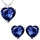CZ Heart CZ SapphireBirthstone Gemstone Pendant Earring Set 14K Gold