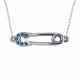 0.07 Carat Blue Diamond Safety Pin Pendant Necklace Chain 14K Gold