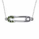 0.07 Carat Green Diamond Safety Pin Pendant Necklace Chain 14K Gold