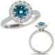 Blue Real Diamond Classy Round Halo Engagement Ring Band 14K Gold