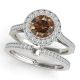 Champagne Diamond Classy Halo Engagement Bridal Ring Band 14K Gold