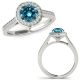 Blue Real Diamond Lovely Halo Channel Eternity Wedding Ring Band 14K Gold