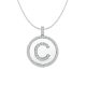 Alphabet Letter C Round Disc White Diamond Initial Pendant Necklace 14K Gold