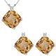 Citrine Cushion Birth GemStone Set Pendant Earring 14K Gold With G-H Diamond