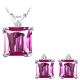 Pink Topaz Princess Gem Stone Set Pendant Earring 14K White Yellow Gold Diamond