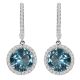 Aquamarine Birthstone Hoop Huggies Halo Solitaire Round Dangling Earrings