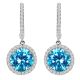 Blue Topaz Birthstone Hoop Huggies Halo Solitaire Round Dangling Earrings