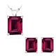 Emerald CZ Ruby Birthstone Gemstone Pendant Earring Set 14K Gold