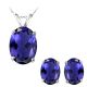 Oval CZ Sapphire Birthstone Pendant Earring Set 14K Gold
